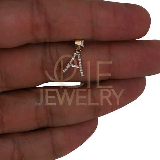 0.09 Ctw Natural Diamond Thin Initial Letter A Pendant in 10k Yellow Gold