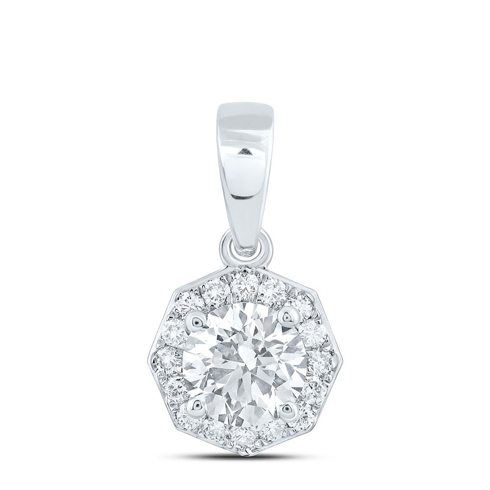 14k White Gold 1 CTW Lab Grown Diamond Fashion Octagon Pendant