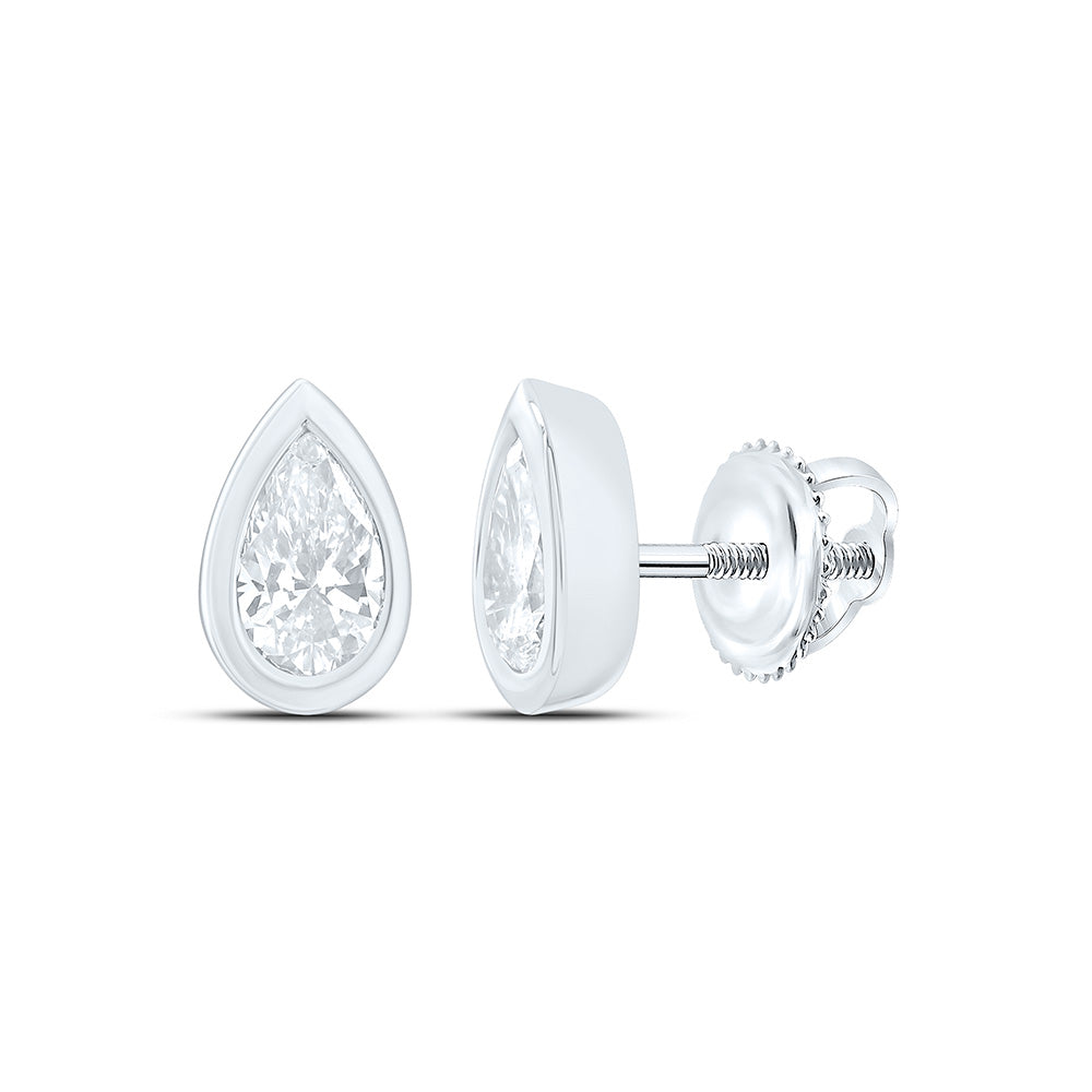 14k White Gold 0.5 CTW Lab Grown Diamond Fashion Bezel Pear Stud Earrings