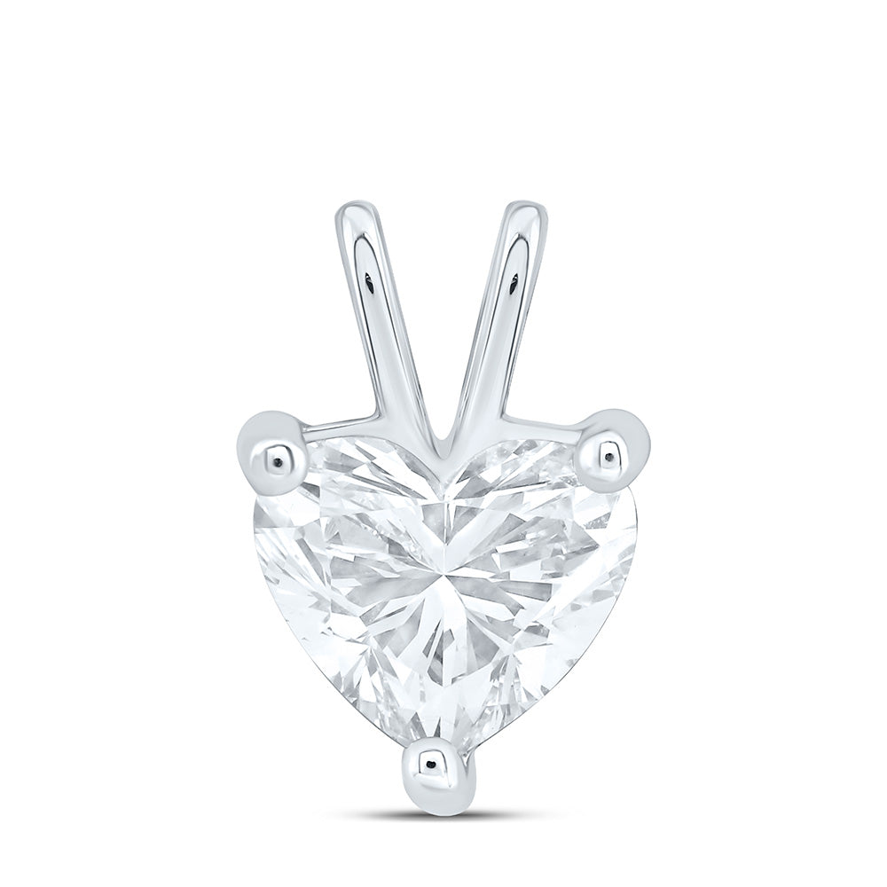 14k White Gold 1 CTW Lab Grown Diamond Heart Solitaire Pendant