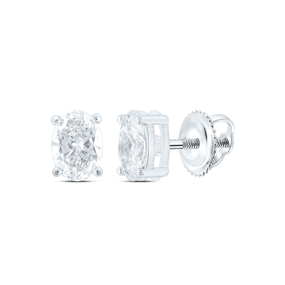 14k White Gold 1 CTW Lab Grown Diamond Oval Solitarie Stud Earrings