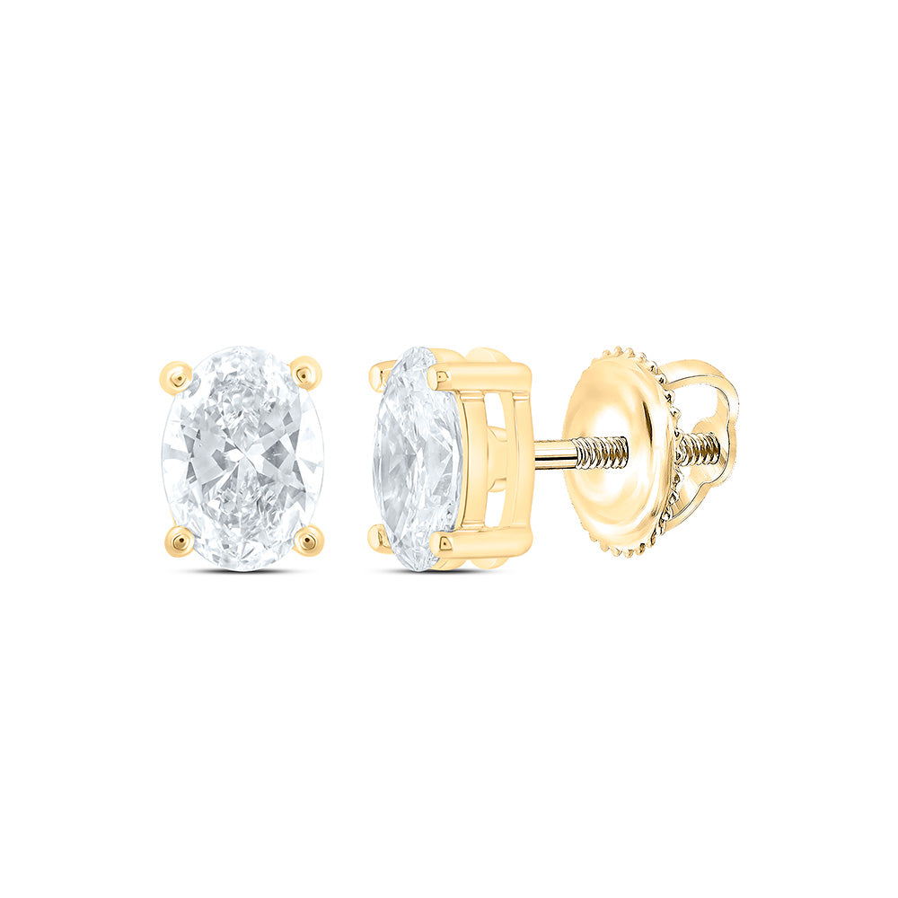 14k Yellow Gold 1 CTW Lab Grown Diamond Oval Solitarie Stud Earrings