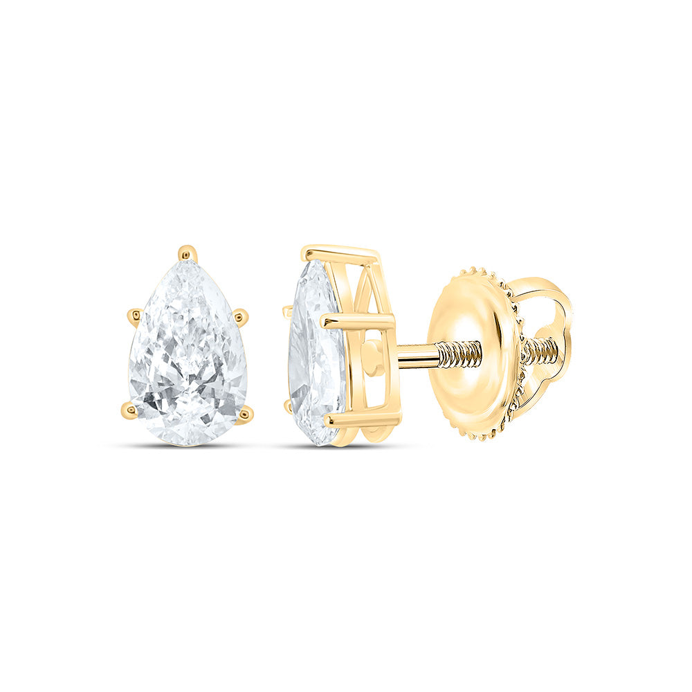 14k Yellow Gold 1.5 CTW Lab Grown Diamond Pear Solitarie Stud Earrings