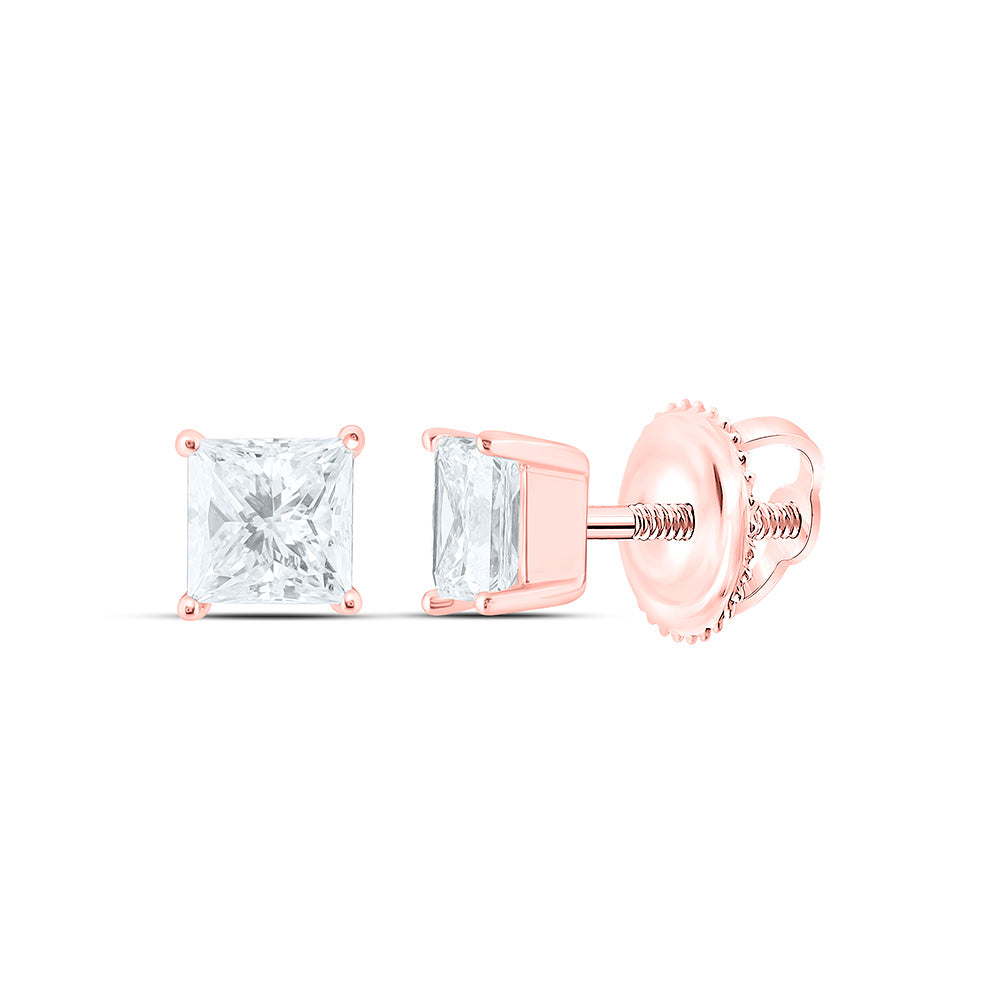 14k Rose Gold 0.5 CTW Lab Grown Diamond Princess Solitarie Stud Earrings