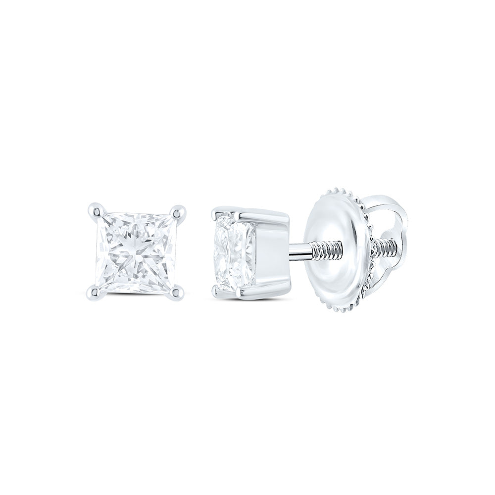 14k White Gold 0.75 CTW Lab Grown Diamond Princess Solitarie Stud Earrings