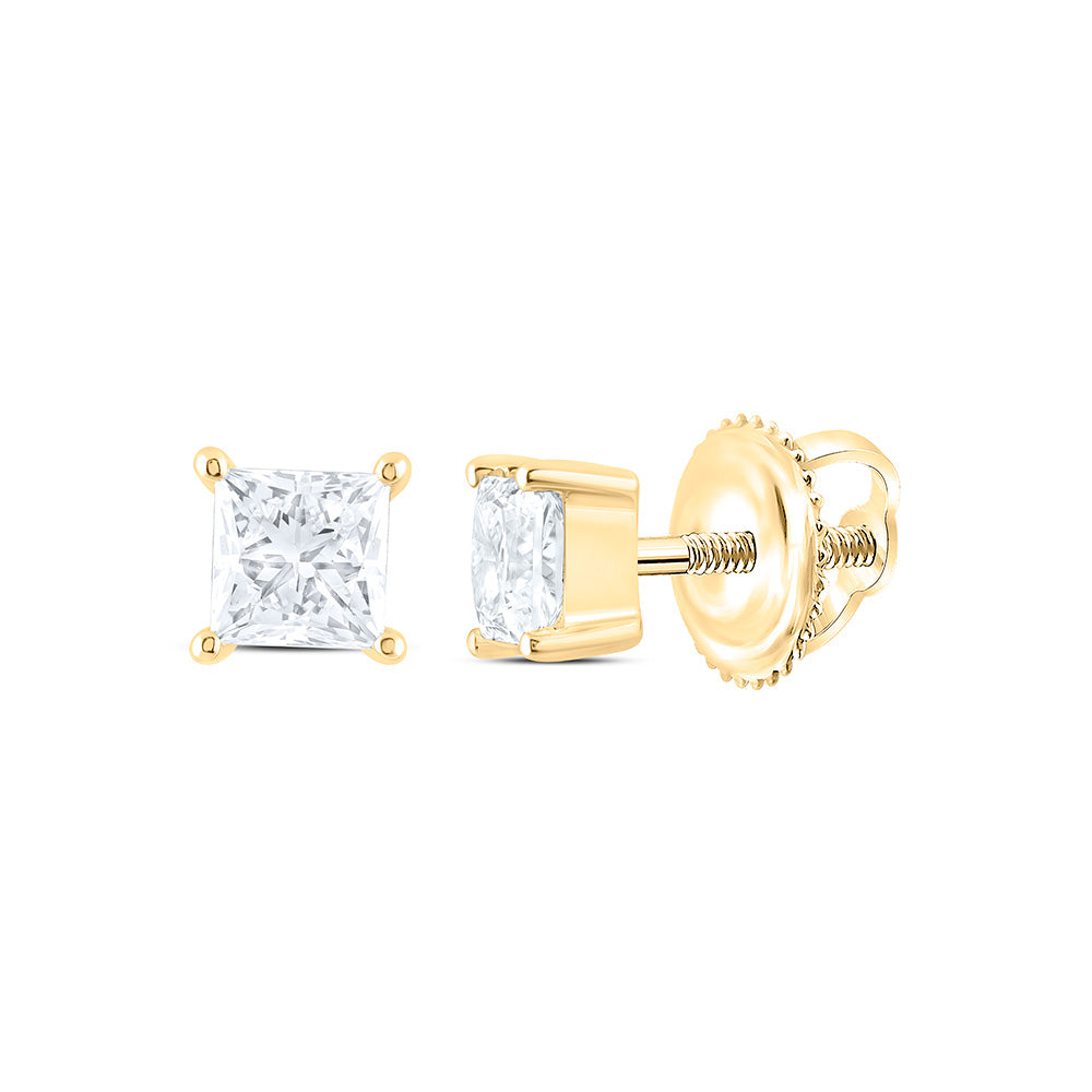 14k Yellow Gold 0.75 CTW Lab Grown Diamond Princess Solitarie Stud Earrings