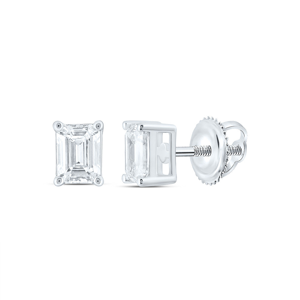 14k White Gold 0.5 CTW Lab Grown Diamond Emerald Solitarie Stud Earrings