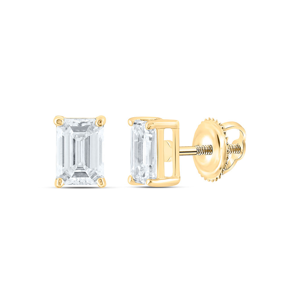 14k Yellow Gold 1 CTW Lab Grown Diamond Emerald Solitarie Stud Earrings