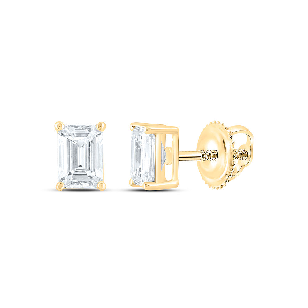 14k Yellow Gold 1.5 CTW Lab Grown Diamond Emerald Solitarie Stud Earrings