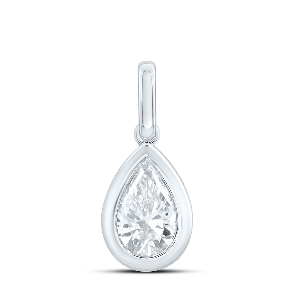 14k White Gold 1 CTW Lab Grown Diamond Fashion Pear Bezel Pendant