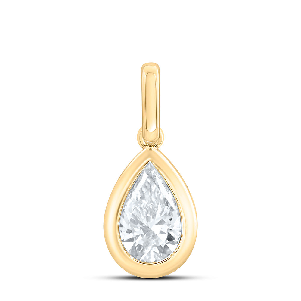 14k Yellow Gold 1 CTW Lab Grown Diamond Fashion Pear Bezel Pendant