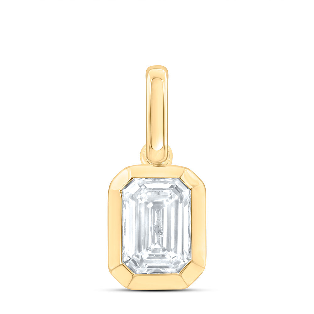 14k Yellow Gold 1 CTW Lab Grown Diamond Fashion Emerald Bezel Pendant