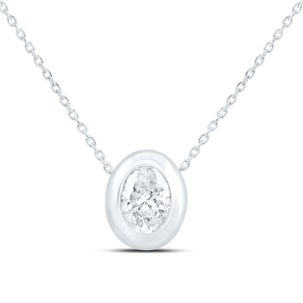 14k White Gold 1 CTW Lab Grown Diamond Fashion Oval Bezel Pendant