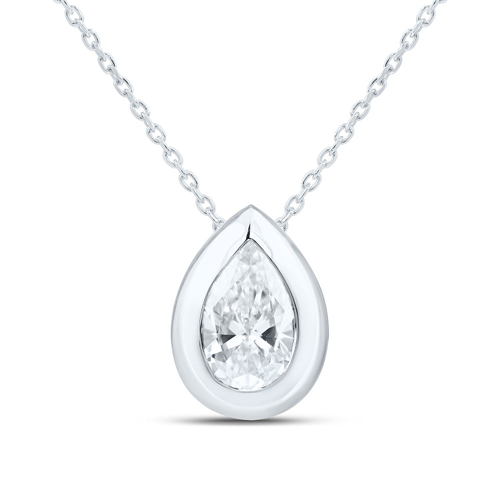 14k White Gold 1 CTW Lab Grown Diamond Fashion Pear Bezel Pendant