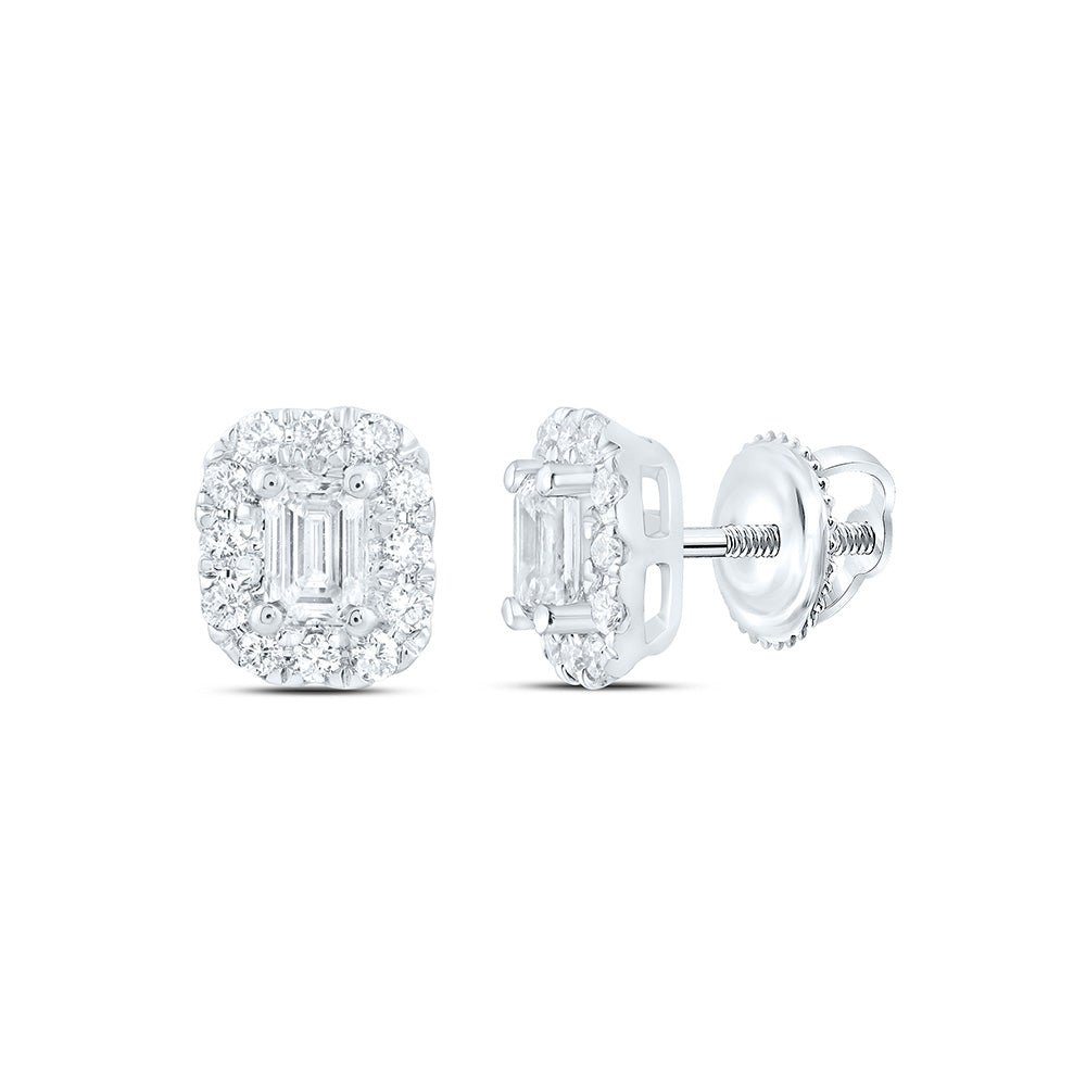 14k White Gold 0.5 CTW Lab Grown Diamond Fashion Emerald Stud Earrings