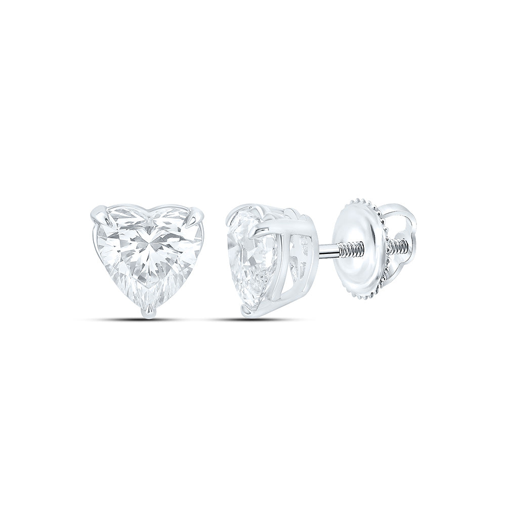 14k White Gold 1 CTW Lab Grown Diamond Heart Solitarie Stud Earrings