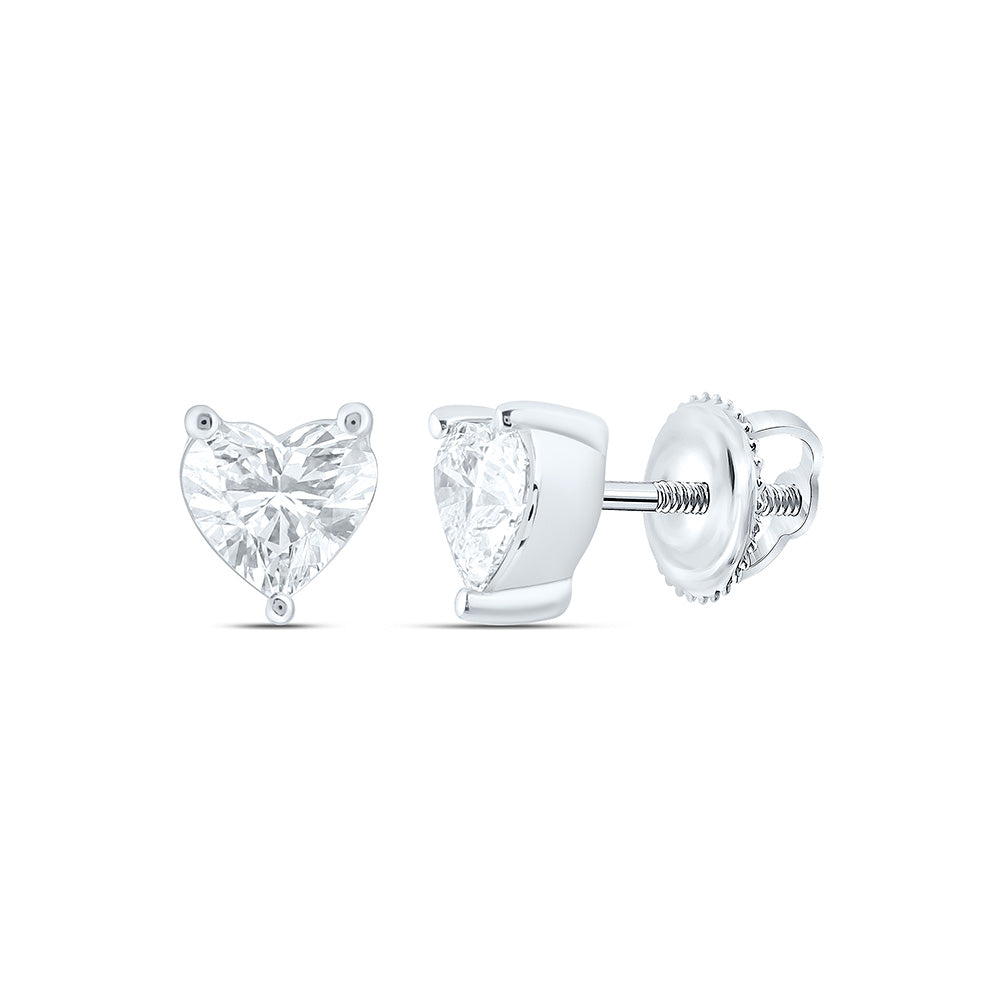 14k White Gold 0.5 CTW Lab Grown Diamond Heart Solitarie Stud Earrings