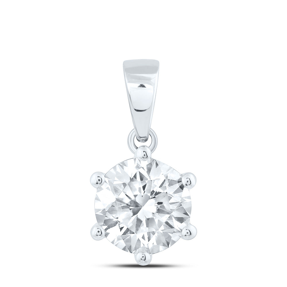 14k White Gold 1 CTW Lab Grown Diamond Round Solitaire Pendant