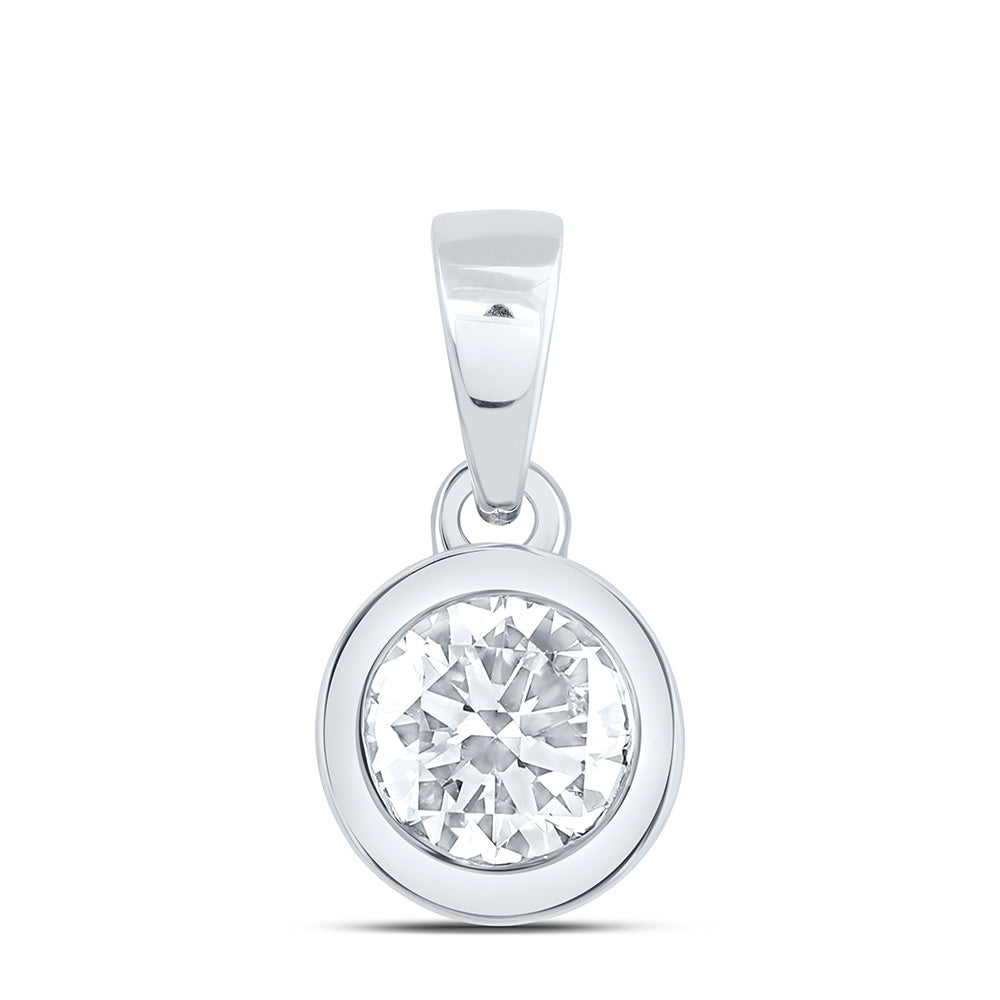 14k White Gold 0.25 CTW Lab Grown Diamond Fashion Bezel Round Solitaire Pendant