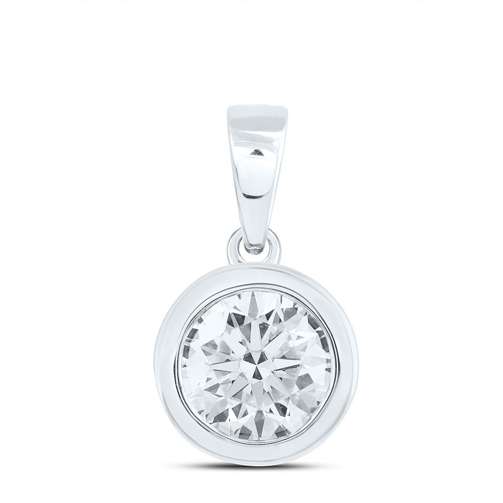 14k White Gold 0.5 CTW Lab Grown Diamond Fashion Bezel Round Solitaire Pendant