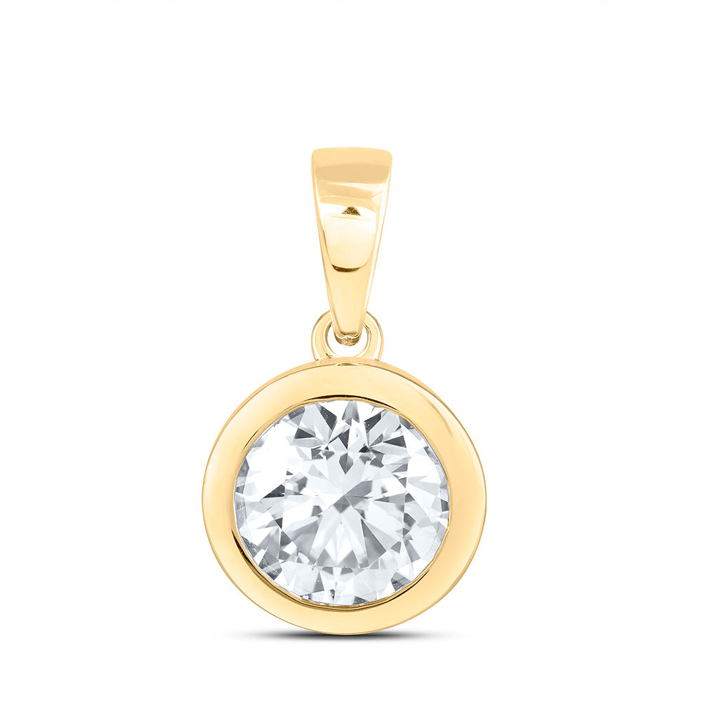 14k Yellow Gold 1 CTW Lab Grown Diamond Fashion Bezel Round Solitaire Pendant