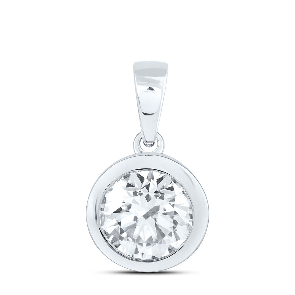 14k White Gold 2 CTW Lab Grown Diamond Fashion Bezel Round Solitaire Pendant