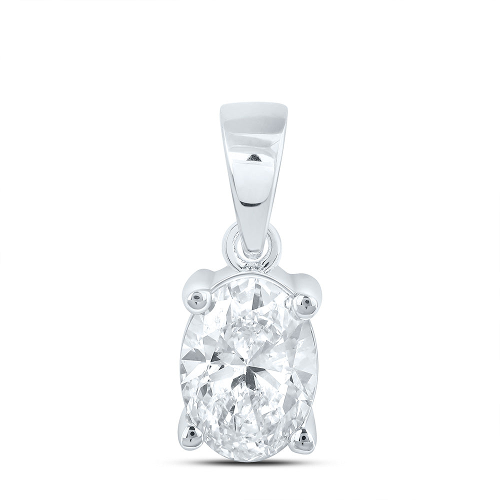 14k White Gold 0.75 CTW Lab Grown Diamond Oval Solitaire Pendant