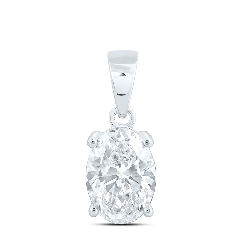 14k White Gold 1 CTW Lab Grown Diamond Oval Solitaire Pendant