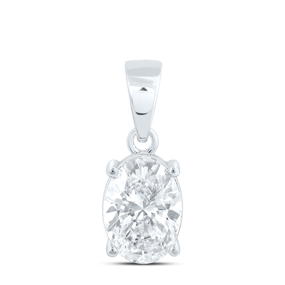 14k White Gold 1.5 CTW Lab Grown Diamond Oval Solitaire Pendant