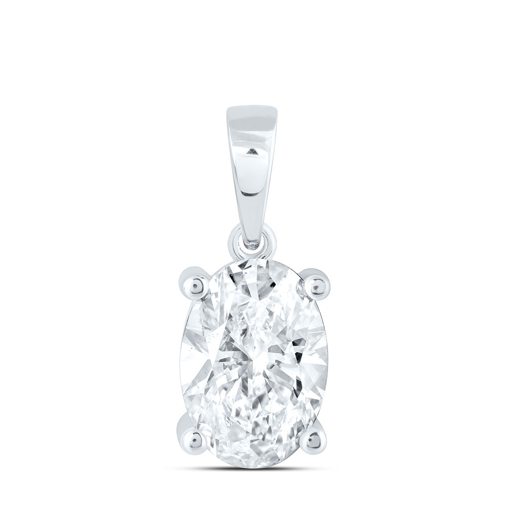 14k White Gold 2 CTW Lab Grown Diamond Oval Solitaire Pendant