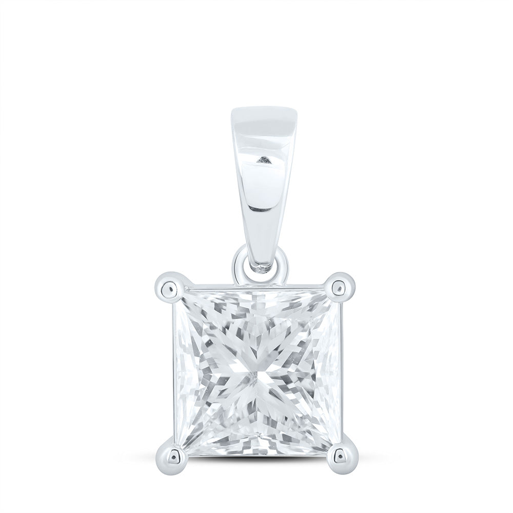 14k White Gold 2 CTW Lab Grown Diamond Princess Solitaire Pendant
