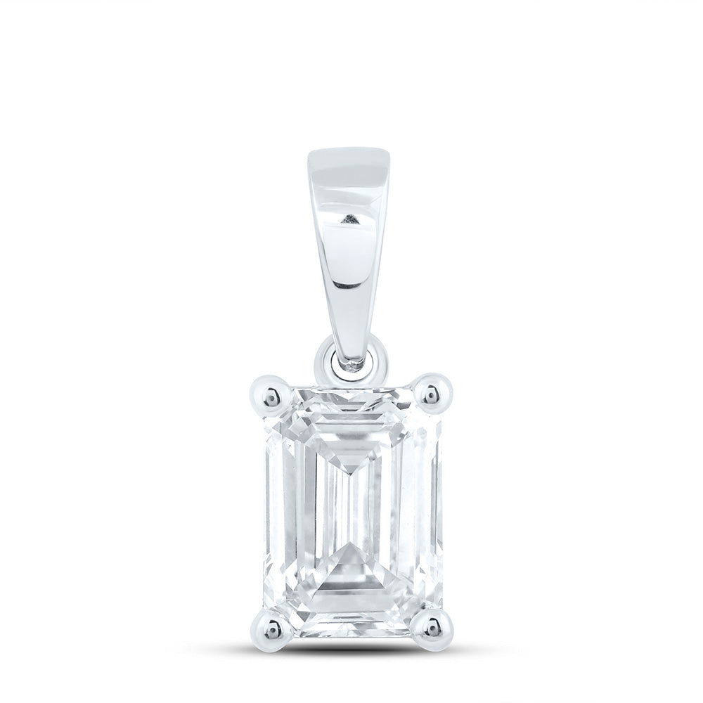 14k White Gold 0.25 CTW Lab Grown Diamond Emerald Solitaire Pendant
