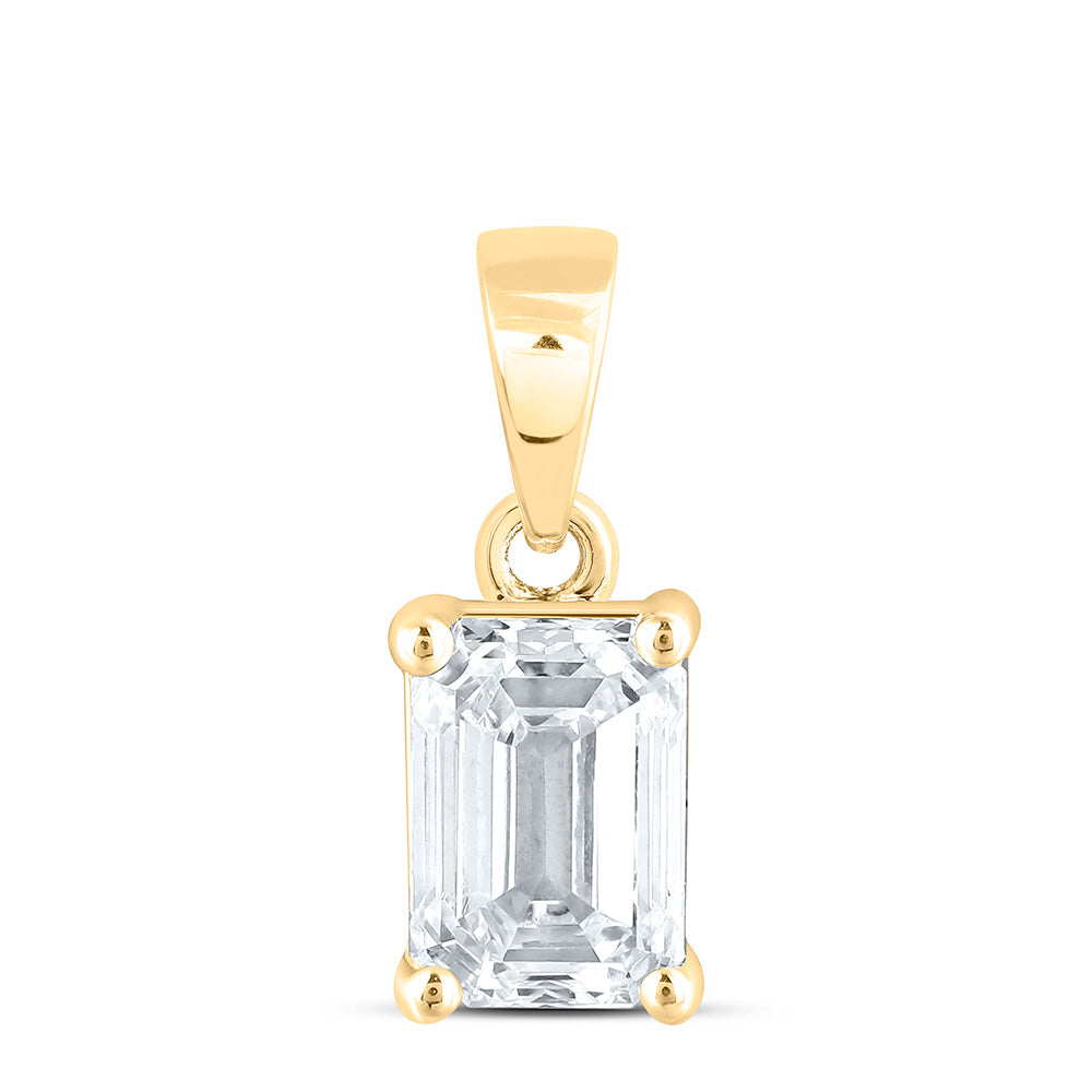 14k Yellow Gold 0.5 CTW Lab Grown Diamond Emerald Solitaire Pendant