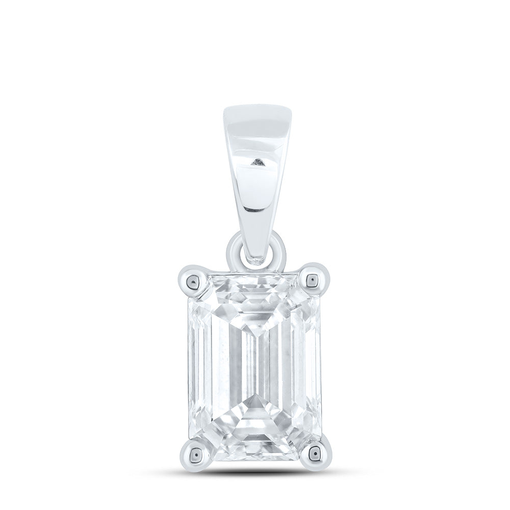 14k White Gold 1.5 CTW Lab Grown Diamond Emerald Solitaire Pendant
