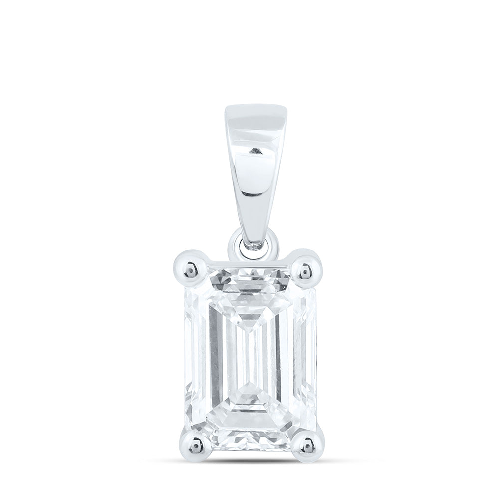 14k White Gold 2 CTW Lab Grown Diamond Emerald Solitaire Pendant