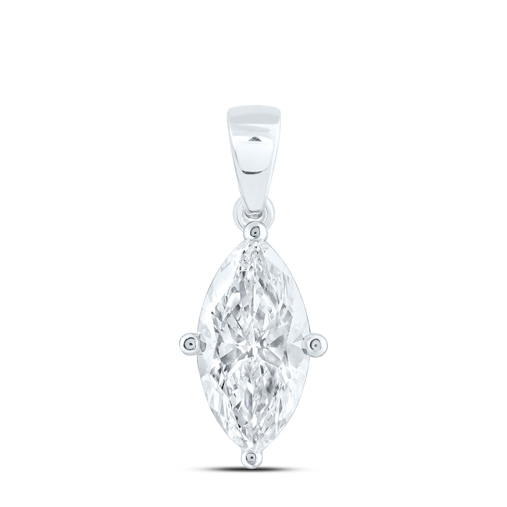 14k White Gold 2 CTW Lab Grown Diamond Marquise Solitaire Pendant