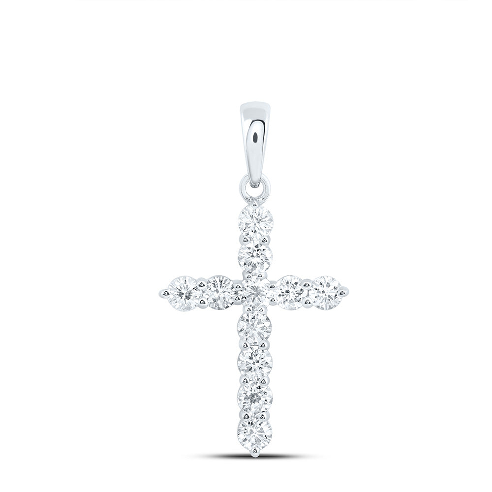 14k White Gold 0.75 CTW Lab Grown Diamond Fashion Cross Pendant