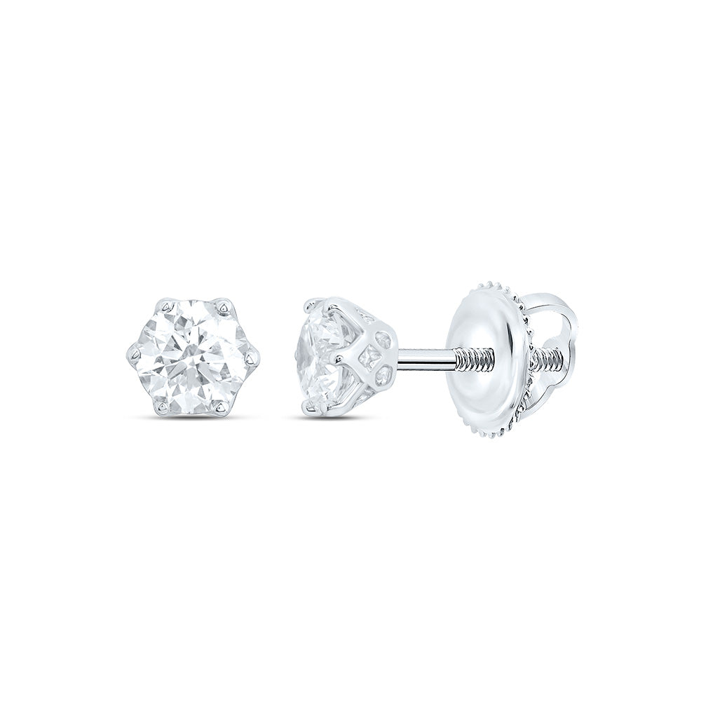 10k White Gold 1 CTW Lab Grown Diamond Round Mens Stud Earrings