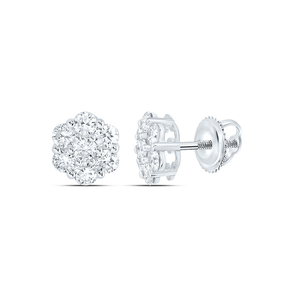 10k White Gold 1 CTW Lab Grown Diamond Fashion Flower Stud Earrings
