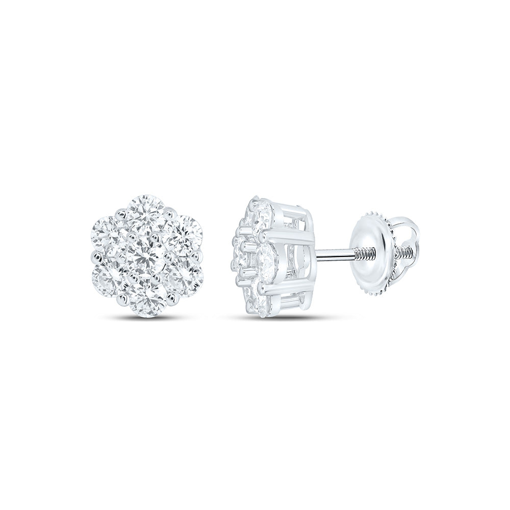 10k White Gold 1.5 CTW Lab Grown Diamond Fashion Flower Stud Earrings