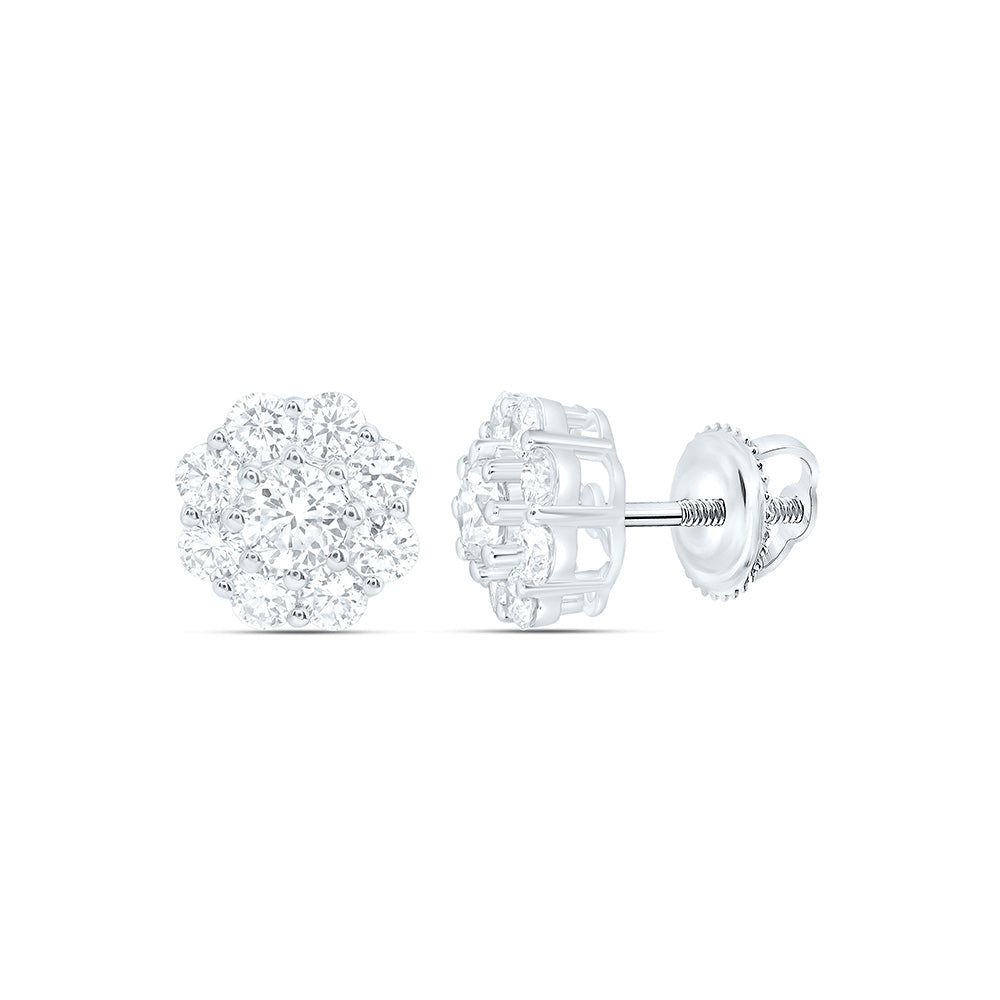 10k White Gold 1 CTW Lab Grown Diamond Fashion Flower Stud Earrings
