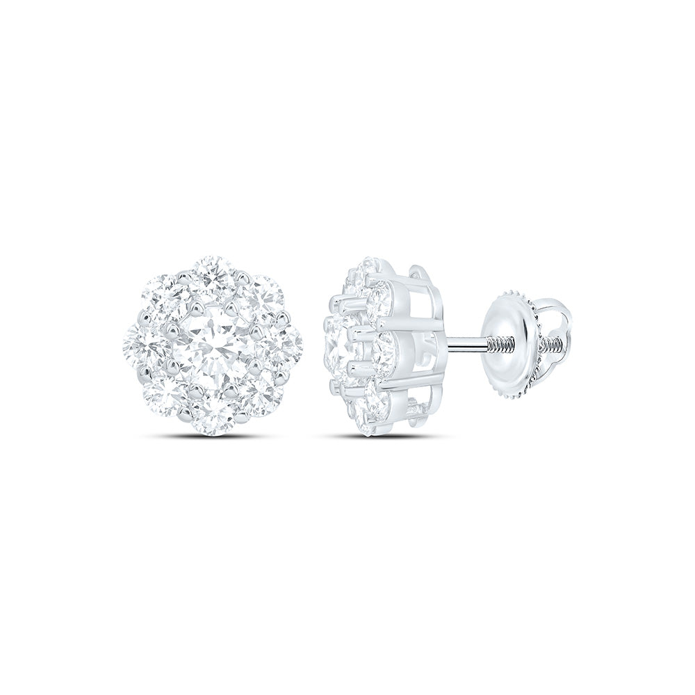10k White Gold 1.625 CTW Lab Grown Diamond Fashion Flower Stud Earrings