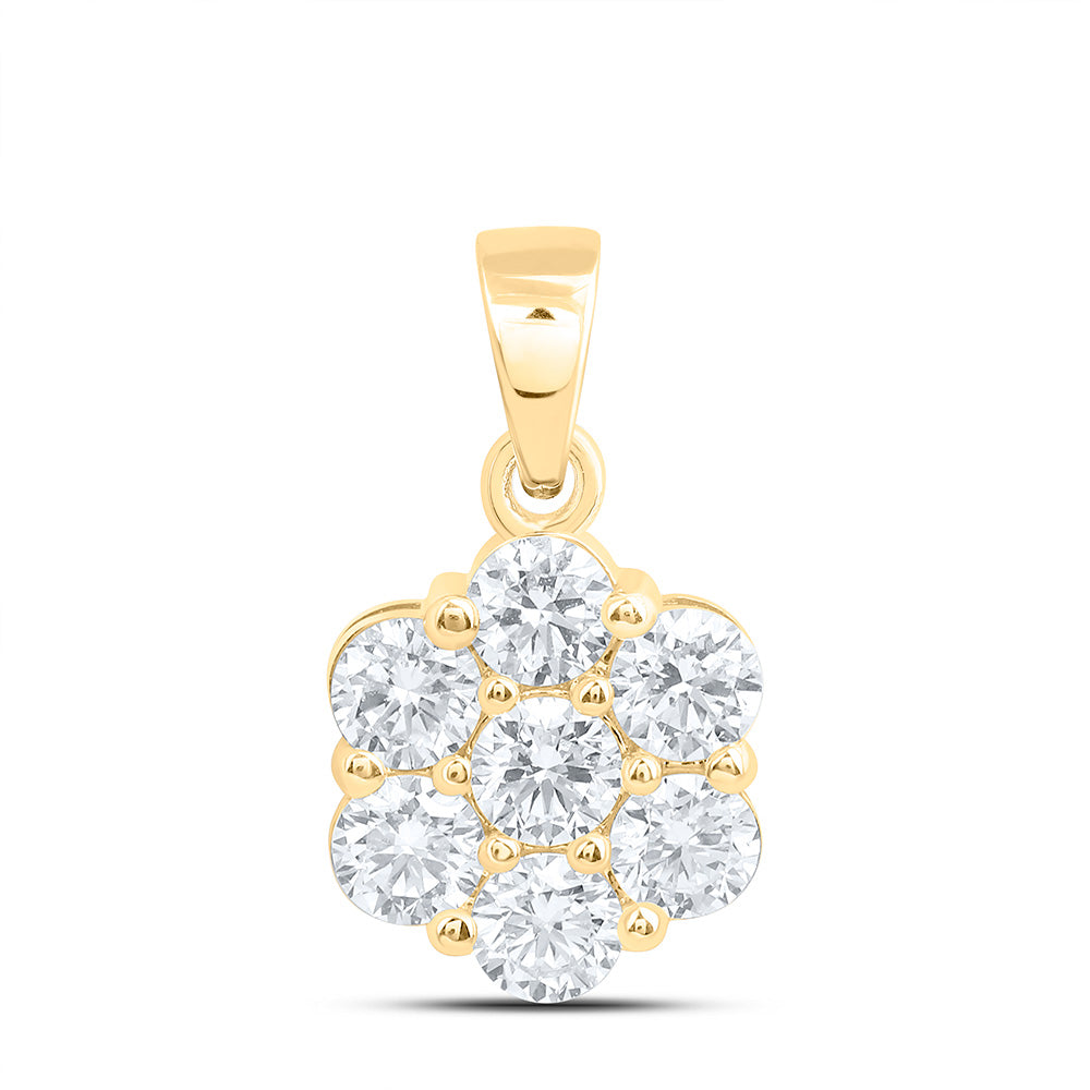 10k Yellow Gold 1 CTW Lab Grown Diamond Fashion Flower Pendant