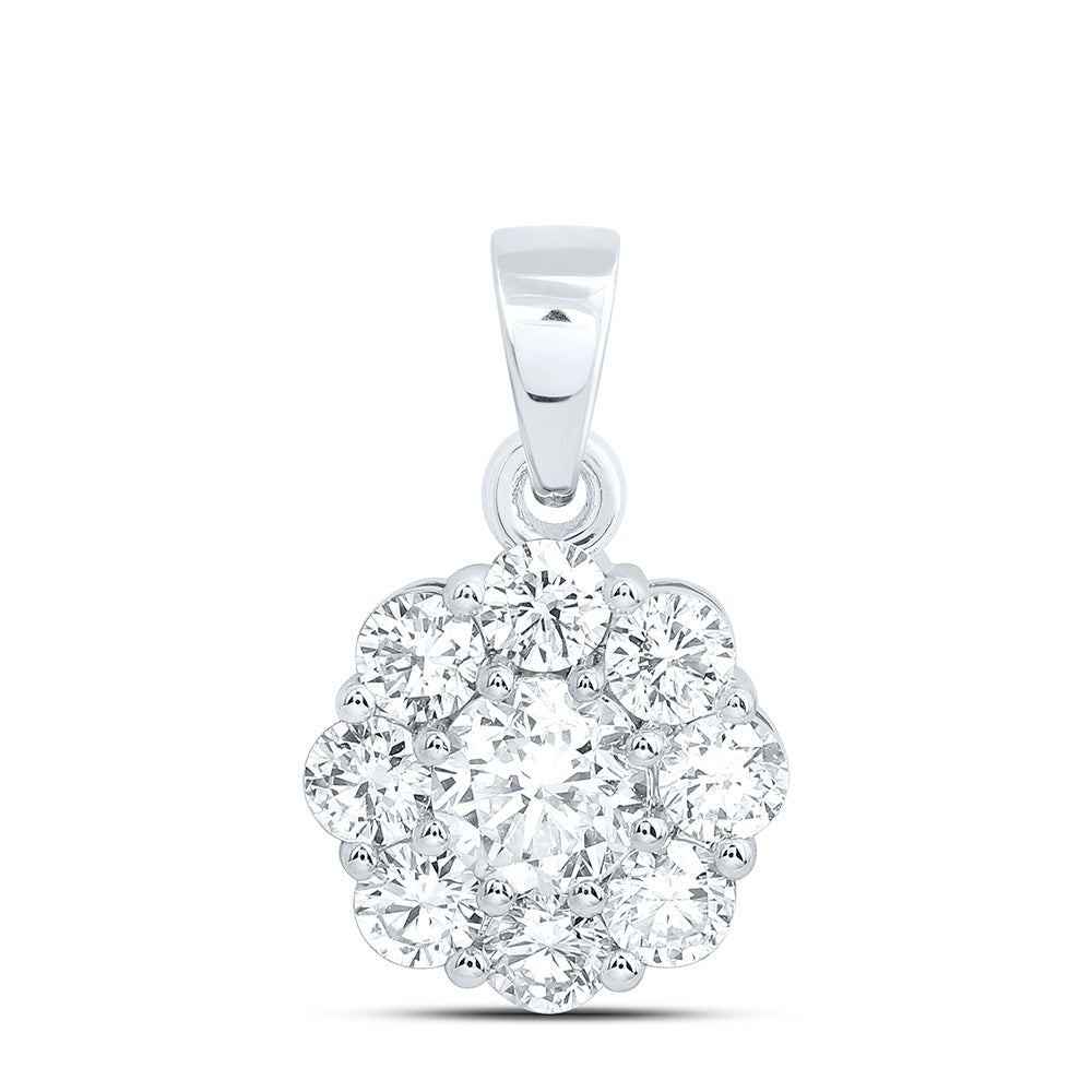 10k White Gold 1 CTW Lab Grown Diamond Fashion Flower Pendant