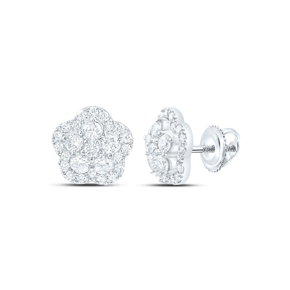 10k White Gold 1 CTW Lab Grown Diamond Fashion Flower Stud Earrings
