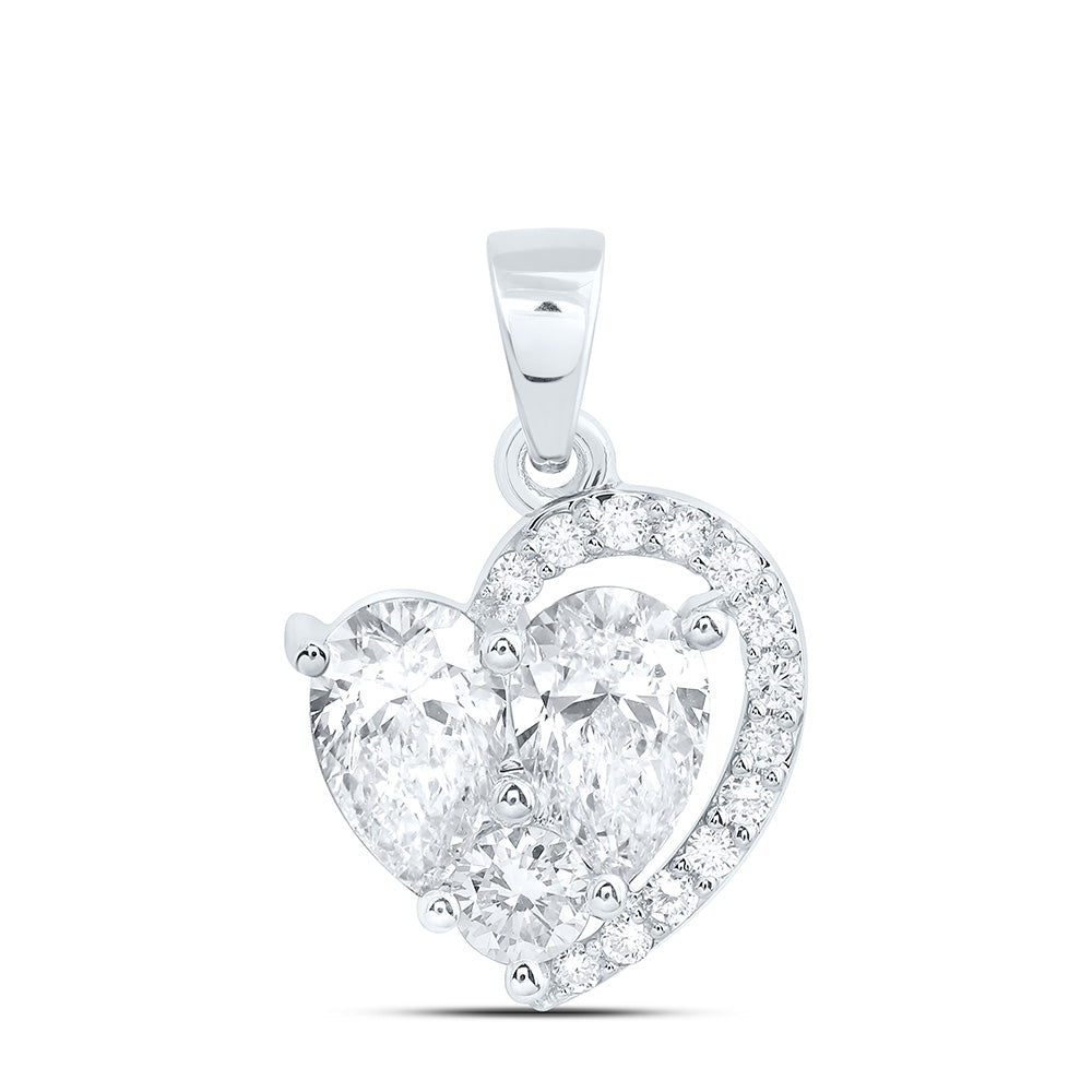 10k White Gold 1.5 CTW Lab Grown Diamond Fashion Heart Pendant