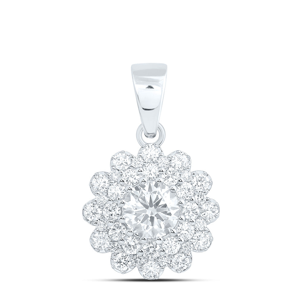 10k White Gold 1.75 CTW Lab Grown Diamond Fashion Flower Pendant