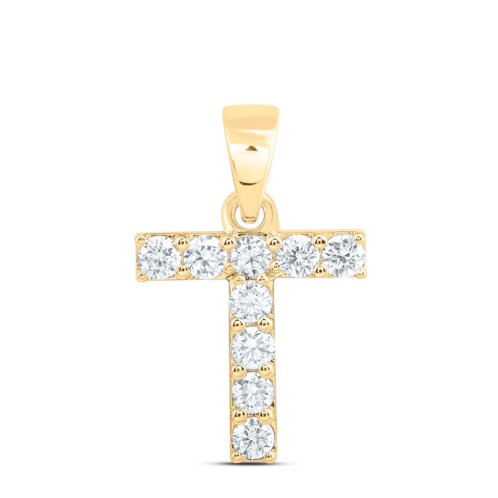 10k Yellow Gold 0.375 CTW Lab Grown Diamond Fashion Initial "T" Pendant