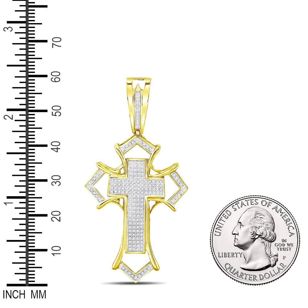 0.55 Ctw Natural Diamond Hiphop Cross Religious Pendant in 10k Yellow Gold