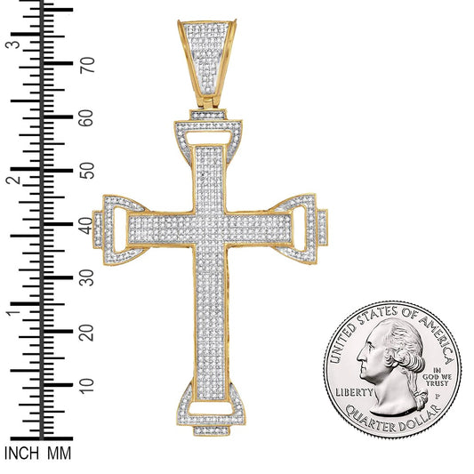 1.13 Ctw Natural Diamond Hiphop Cross Religious Charm Pendant in 10k Yellow Gold